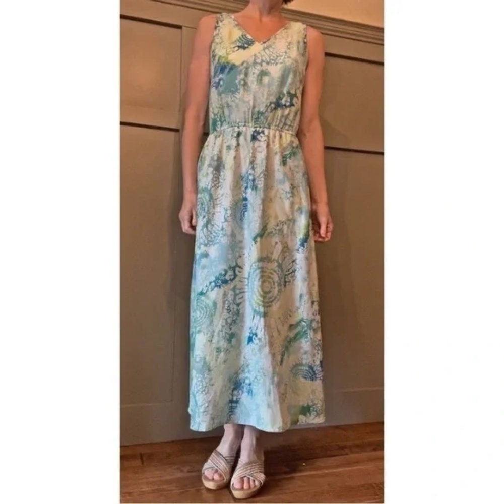 J. Jill Blue and Green Printed Maxi Dress